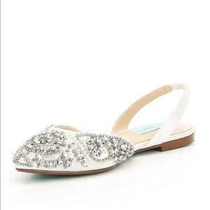 Betsy Johnson Satin Rhinestone Slingback Flat